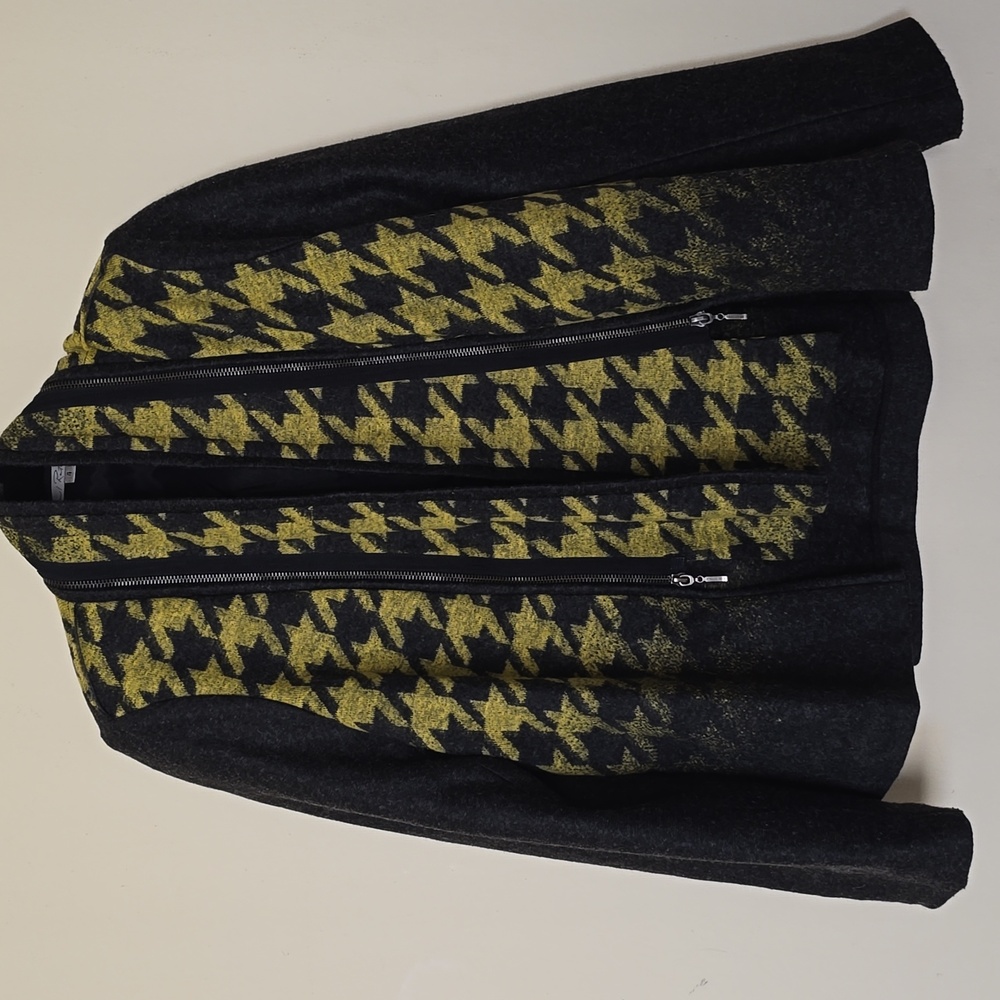 Emil Rutenberg Women's Black/Yellow Geometric Pattern Long Sleeve Jacket Size 4